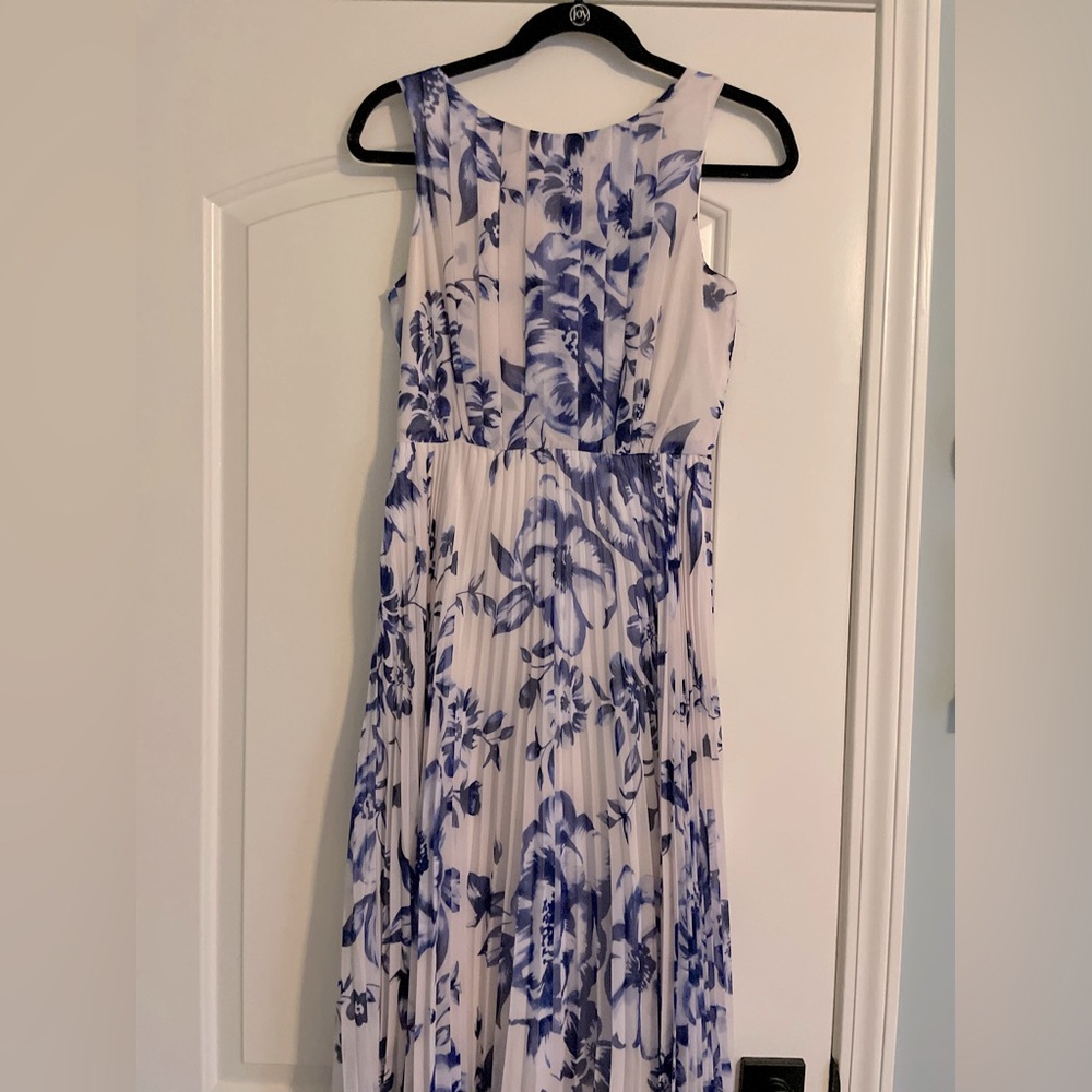 Eliza J Pleated Floral Chiffon Maxi Dress in Cobalt